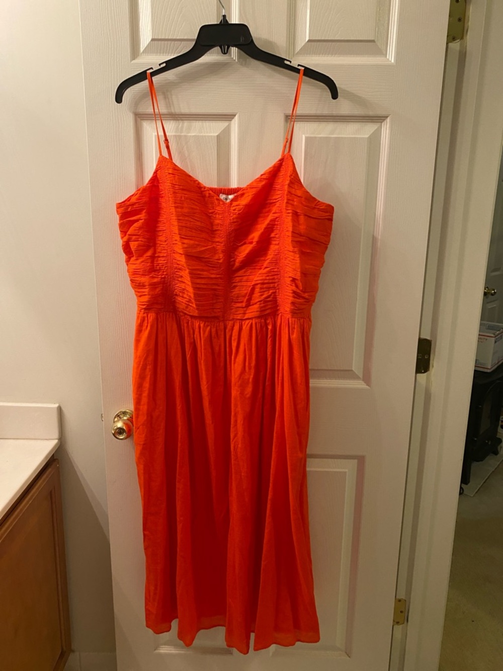 Bright Orange Spaghetti Strap Midi Dress